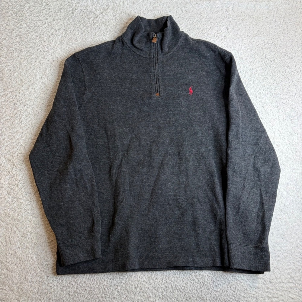 Polo Ralph Lauren Mens XL Charcoal Grey 100% Cotton Quarter Zip Pullover Sweater